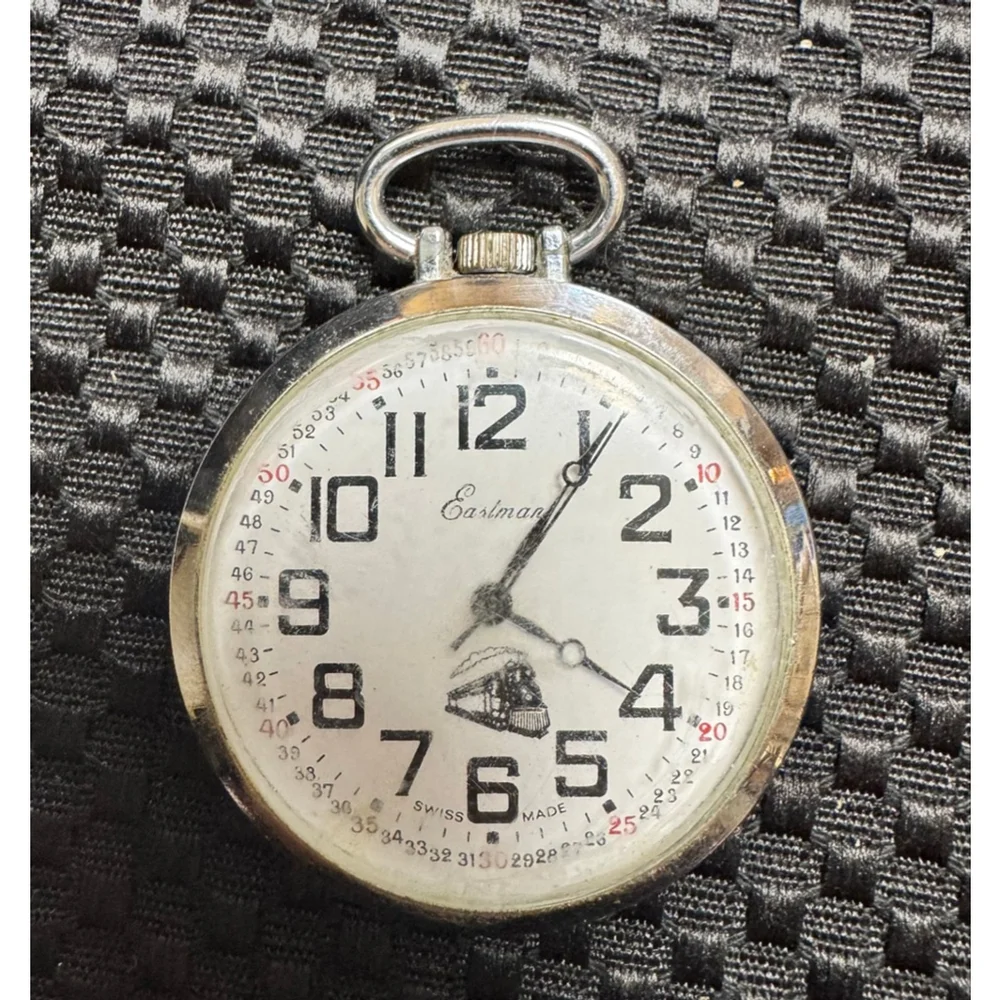 Eastman Swiss Made Open Face Train Pocket Watch Railroad Wide Up 1 Jewel